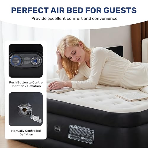 YSSOA Queen Camping Air Mattress with Built-in Electric High-Speed Pump, 22\" Bed Height, Comfort Blow Up Inflatable Airbed with Carrying Bag for Travel & Home Guests, Waterproof Foldable Portable