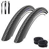 Angebot-Set / 2 x Schwalbe Marathon Plus Unplattbar Reflex Fahrrad Reifen 25-622 (28 x 1,00) + 2 Schwalbe Schläuche SV15 lang inkl. 3 Reifenheber
