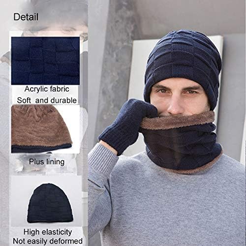 Ketamyy Mens Knitted Beanie Hat Neck Warmer Screen Gloves Sets with