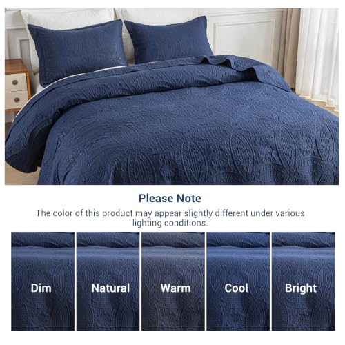 SheRest Full Quilt Bedding Set - Soft Breathable Bed Quilts, Modern Style Embossed Bedspreads, Lightweight Microfiber Reversible Coverlet for All Seasons, Navy Blue, 3 Pieces (1 Quilt,2 Pillow Shams) by SheRest - Used condition - Image 8
