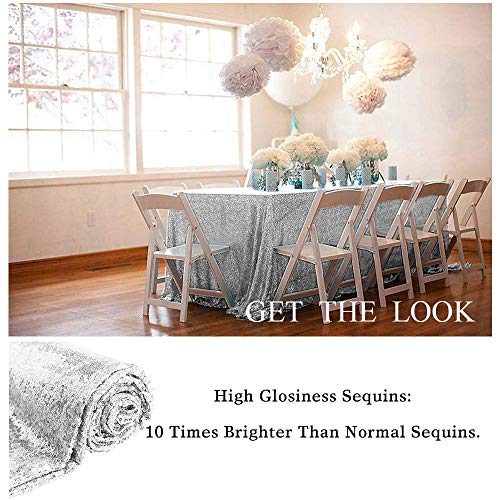 YONGDA-48 inch Round Silver Sequined Tablecloth can be Used for Parties, Weddings, banquets and Other Activities