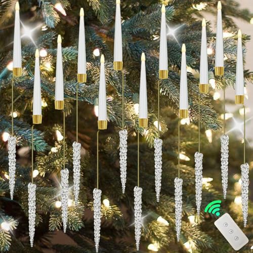 Bougies LED pour arbre de noël et crochets en cristal pour décoration chic