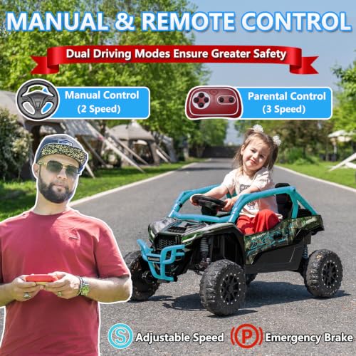 Image of NEWQIDA 24V Ride on Toys for Kid 3-5, Licensed Kawasaki KRX UTV, Blue