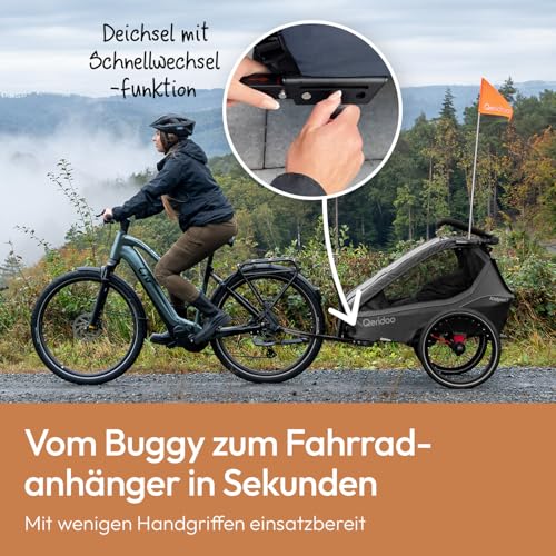 Miniatura 8 de Qeridoo Kidgoo 1 Steel Grey Remolque De Bicicleta Para 1 Niño Remolque De Bicicleta Infantil Con Suspensión Easy Ars Carrito De Paseo Para Niños Remolque De Bicicleta Infantil Plegable