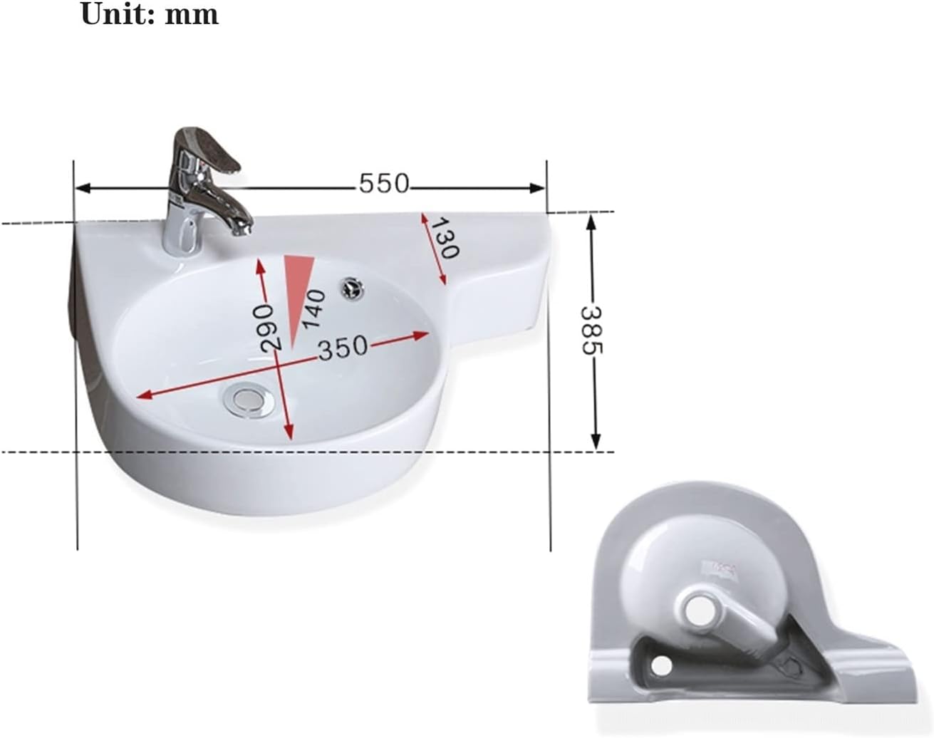 Bathroom Sink Bathroom Corner Basin Hanging Basin Sink Small Mini Apartment Wall-Mounted Ceramic Triangle Washbasin White Art Basin (Color : 2 Left Hole) (2 Left Hole)