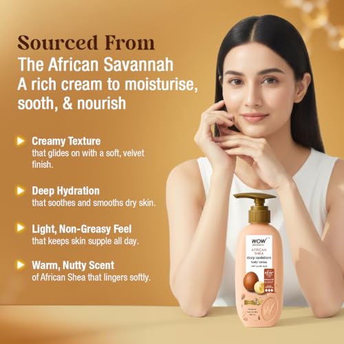 Image of WOW Skin Science Shea Butter With Lactic Acid Body Lotion | Hydrates Very Dry Skin | Long Lasting 48 hrs Moisturization | Smoothens Rough, Flaky Skin | Calms Itchy Skin - 400ml