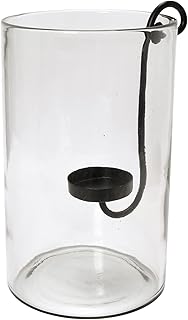 Creative Co-Op Glass Hurricane with Metal Candle Holder, Black, 12.5