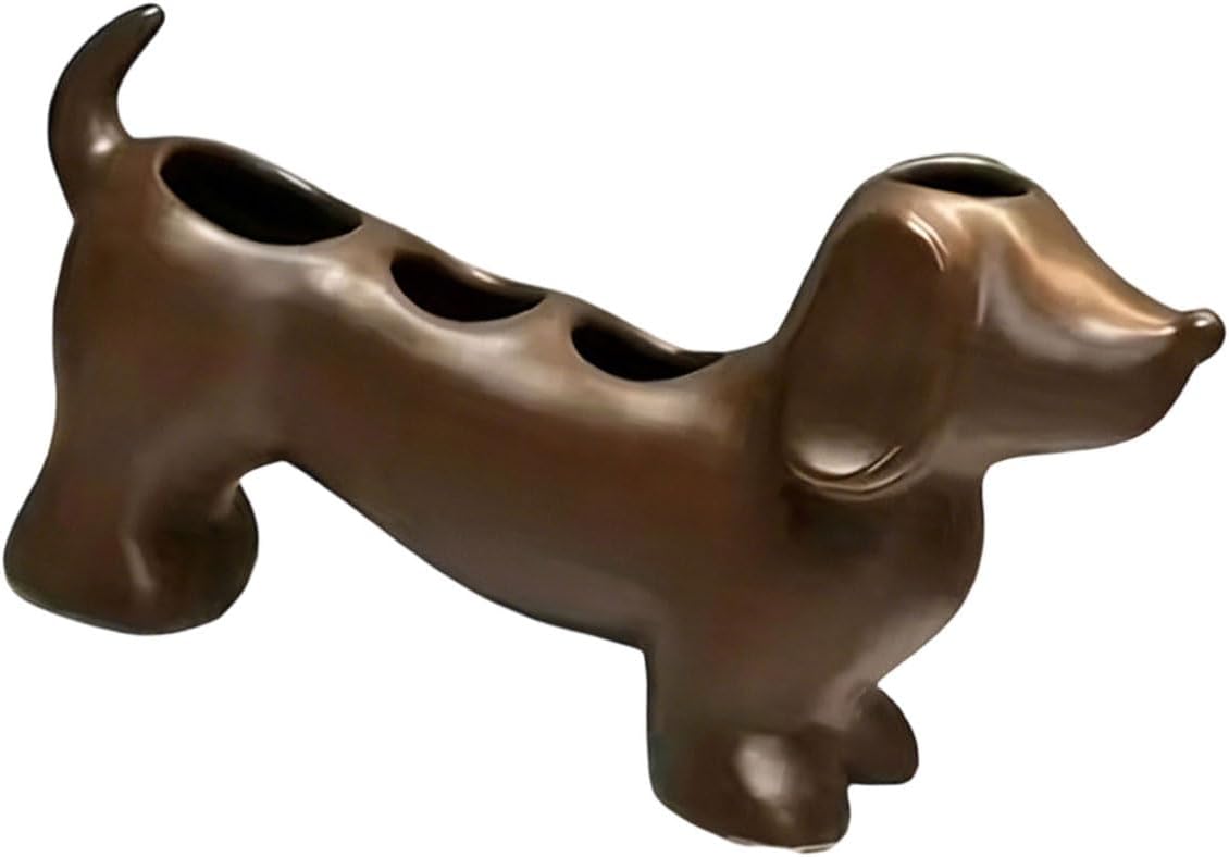 Lovely Dachshund Shape Toothbrush Holder with 3 Slot, Brown