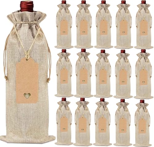 16 Bolsas de Arpillera para Vino, Bolsas de Regalo para Botellas de Vino, Bolsas con Cordón para Regalos de Boda, Fiestas de Navidad y Fiestas de Cata de Vinos