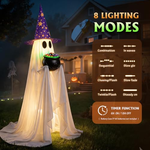 Halloween Candy Ghost Decor with Lighted Cauldron 53'' Large Ghost Decor DROPS TO - image 5