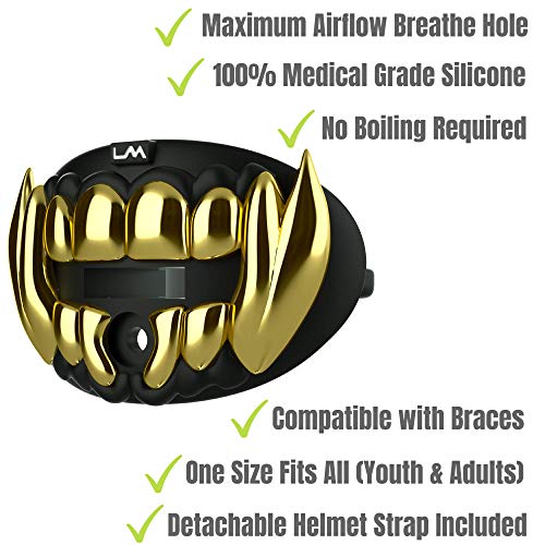 Loudmouth Football Mouth Guard | 3D Beast Chrome Adult and Youth Mouth Guard | Mouth Piece for Sports | Maximum Air Flow Mouth Guards (3D Beast - Chrome Black/Gold + Pink)
