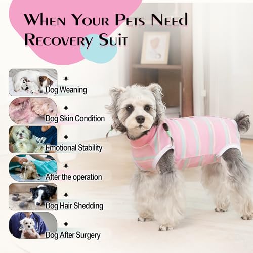 Image of Dog Surgery Recovery Suits, Sleeveless Dog Recovery Suit Male, E-Collar & Cone Alternative Bodysuits After Surgery, Striped Dog Onesie Pajamas, Pet Surgical Vest for Wound Care