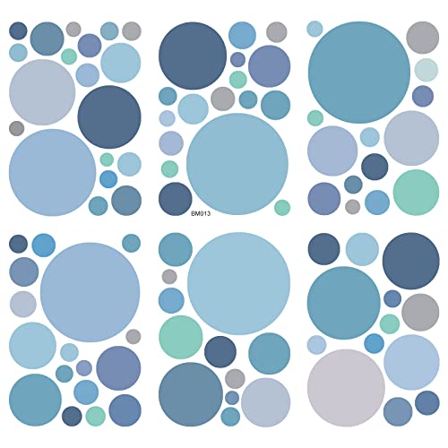 WandSticker4U®- 6 Bögen, 93 PUNKTE zum Kleben, pastell BLAU GRÜN TÜRKIS GRAU I Wandtattoo Punkte Kinderzimmer Wandsticker Kreise Dots I Möbelsticker Klebepunkte Mädchen & Junge Deko GROß