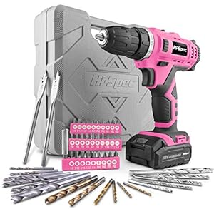 Hi-Spec Drill 50 Piece 12V Pink Drill Driver & Multi Bit Set. High Speed Cordless & Rechargeable Electric Power Drills & Screwdriver for Household DIY. Complete in a Carry Case