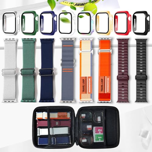 8 Pack Sport Bands Compatible for Apple Watch Ultra 3/2/1 49mm, Series 11/10 46mm, 9/8/7 45mm, SE3/SE2/SE/6/5/4 44mm (with Screen Protector Case) by Elaikement - Used condition - Image 2