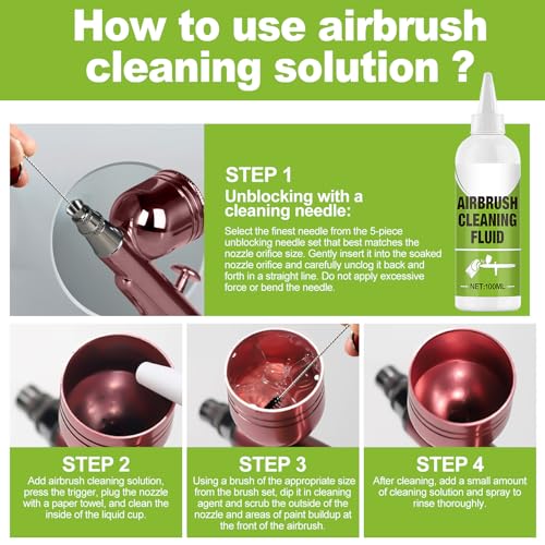 JAOJAO Airbrush Cleaner Kit, Air Brush Cleaner with Thinner Professional Deep Cleaning Solution for Acrylic Paint, Water-Based Paint - Includes Precision Unclogging Tools - Thumbnail 5