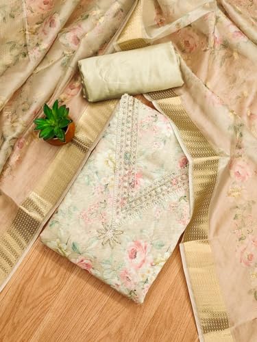 Image of Pandadi Saree Women's Organza with Handwork Embellishments Unstitched Salwar Suit Dress Material
