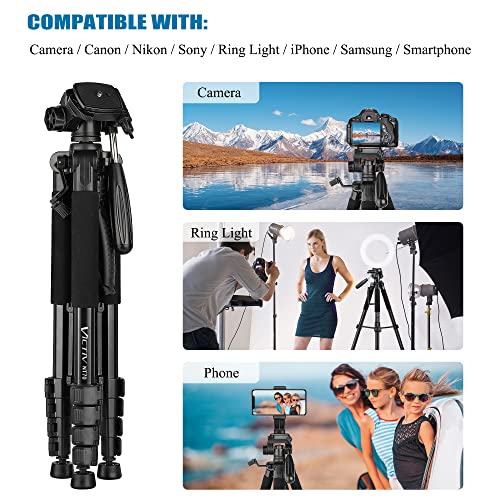 Victiv Tripod, 74” Camera Tripod, Tripod For Camera And Phone, Aluminum Tripod For Canon Nikon With Carry Bag And Phone Holder, Compatible With Dslr，Iphone, Projector, Webcam, Spotting Scopes #TOP1