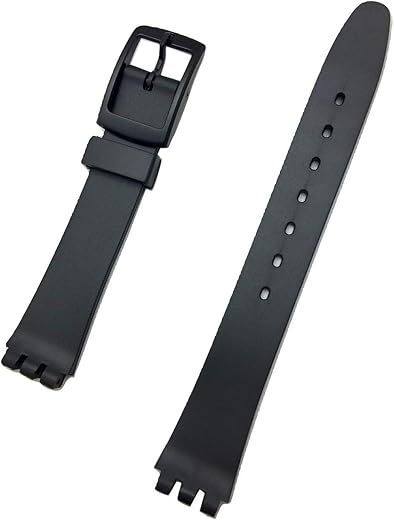 NewLife 14mm Black Rubber Watchband - Comfortable and Durable PVC Material Replacement Watchstrap