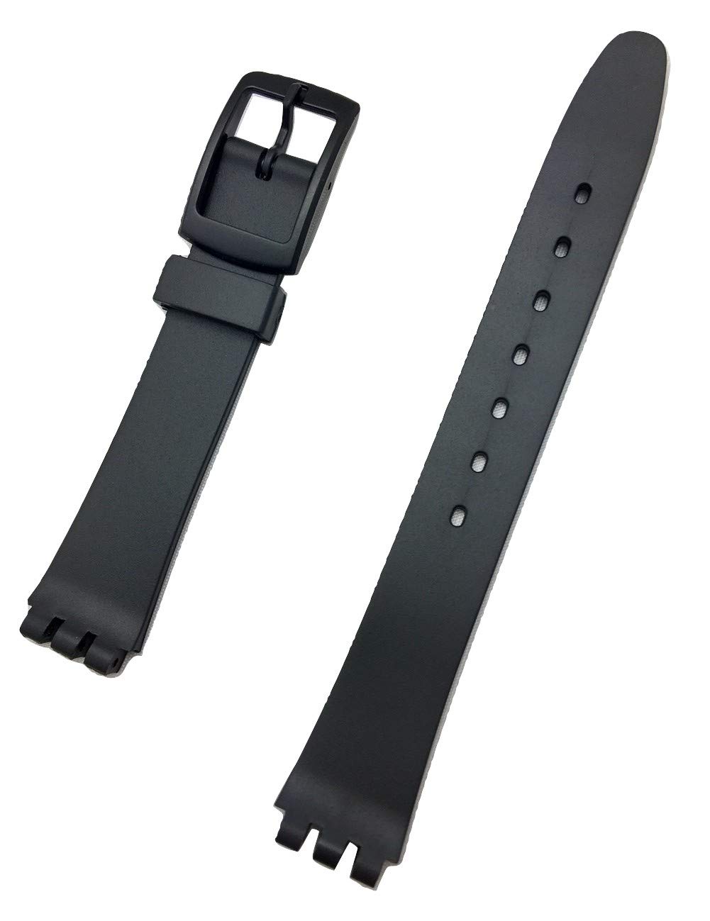 NewLife 14mm Black Rubber Watchband - Comfortable and Durable PVC Material Replacement Watchstrap