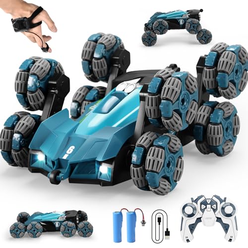 4DRC Y6 Remote Control Cars with Light, Music and Spray, 8WD Gesture Sensing RC Stunt Drift Cars All Terrain Off-Road RC Truck Toy Gifts for Boys Kids Adults
