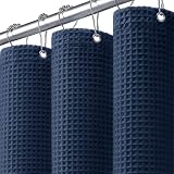 Waffle Weave Shower Curtain Heavyweight Cotton Fabric Navy Blue 72Wx72L | Soft Cotton Cloth,3D Square Truely Waffle Washable, Hotel Luxury Spa, Shower Curtains