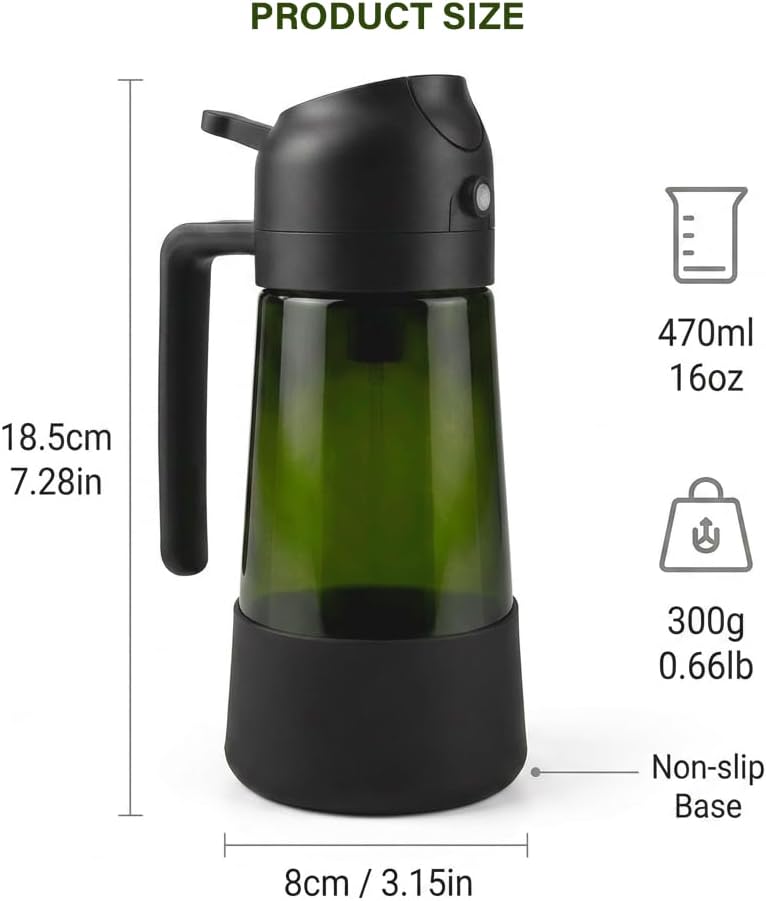 2-in-1 Oil Sprayer Dispenser, 16oz UV-Blocking Glass, Non-Slip