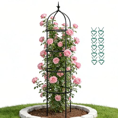 Kelived Garden Obelisk Trellis for Climbing Plants Adjustable, Rustproof Plastic Coated Steel Tall Plant Support Outdoor, Easy Assembly Obelisk Trellis for Garden Patio Clematis
