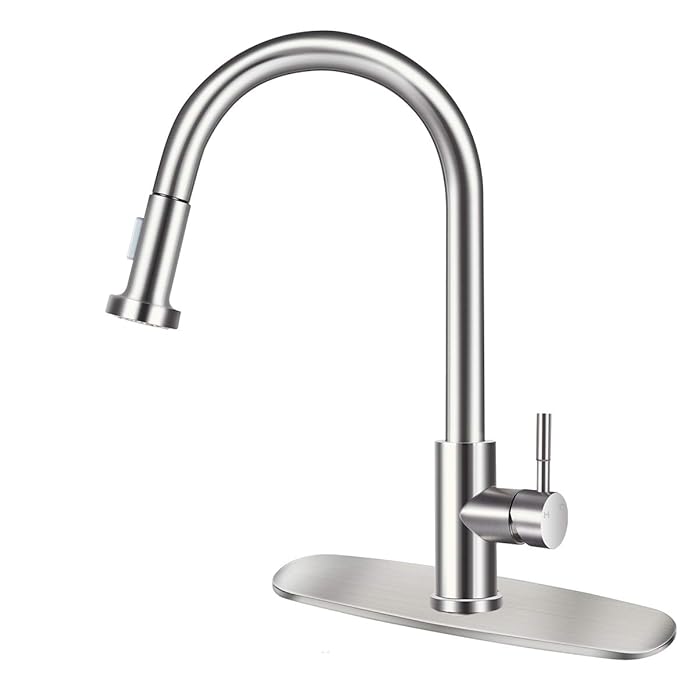 Buy Stainless Kitchen Faucet with Pull Down Sprayer 16” Height Single