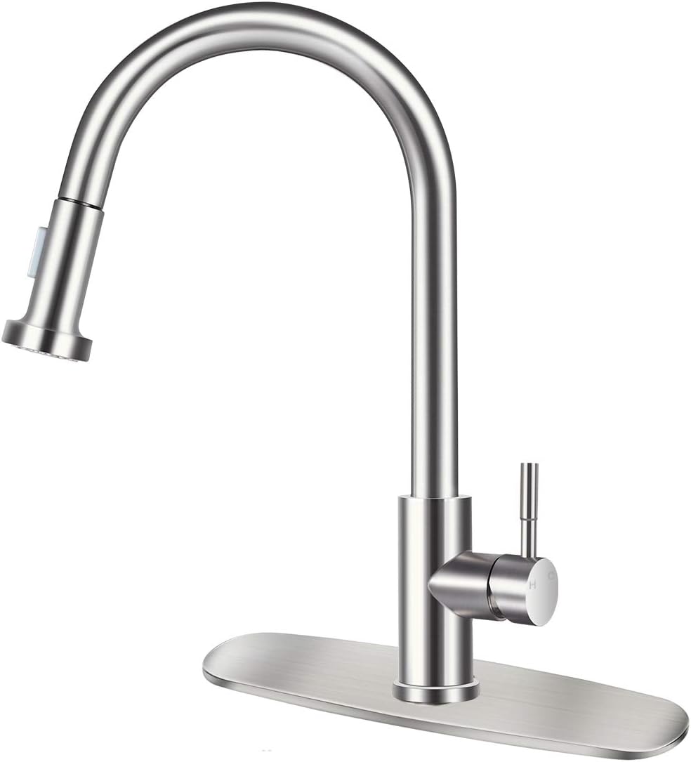 Best Cyber Deals 🔥 Stainless Kitchen Faucet with Pull Down Sprayer 16” Height Single Handle Commercial Kitchen Sink Faucet with Pull Out Sprayer Single Hole Brushed Stainless Steel (Deck Plate Included)