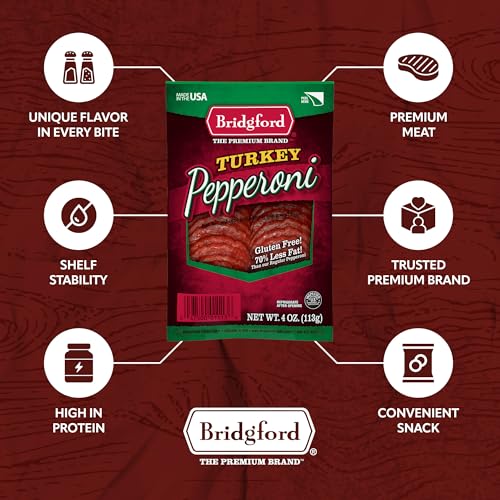 Bridgford Sliced Turkey Pepperoni 4 oz Pack of 2 - Pepperoni Slices for Pizza and Sandwiches - Naturally Smoked Turkey Pepperoni for Low-Carb Keto Diets - Healthy Pepperoni Alternative for Snacking - Thumbnail 4