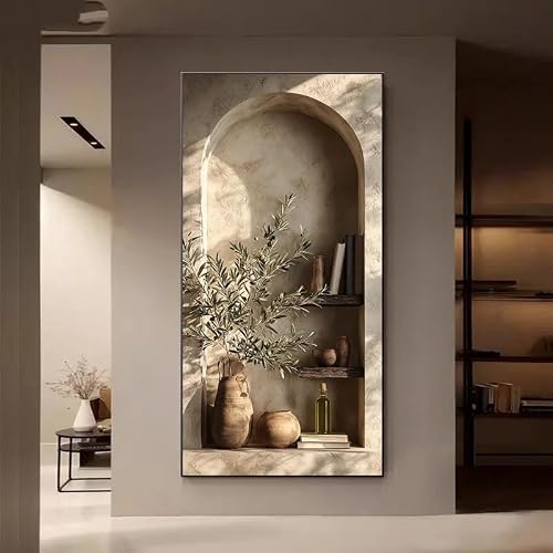 GOSRD Canvas Prints Olive Branches Painting Modern Branch Wall Arts Suitable For Office Poster(70X140cm)