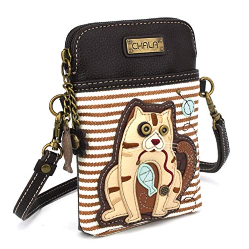 Image of CHALA Cat Collection Cell Phone Crossbody Purse-Women PU Leather /Canvas Multicolor Handbag with Adjustable Strap