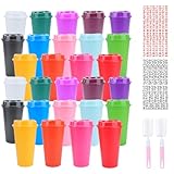 SITAKEGS 28PCS Vasos de Plástico con Tapa, 475 ml/16 oz Vasos Reutilizables llevar Café Helado, 14 colores Tazas Bebidas Frías con Tapa para Cmpleaños Fiestas Acampadas y Inauguraciones de Casas