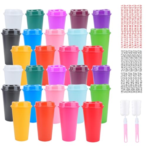 SITAKEGS 28pcs Plastic Cups with Lids, 475ml/16oz Travel Cup Reusable Tumblers Iced Coffee Cup, 14 Colors Mug Cold Drinking Cups with Lids Bulk Cup for Birthdays Party Camping Housewarming