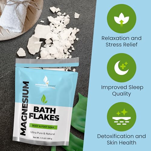 Magnesium Flakes -1.5 LB Ultra Pure Magnesium Chloride Flakes Organic in Resealable Pack - Use for Magnesium Bath Soak or Foot Soak - Magnesium Flakes for Bath - Magnesium Bath Flakes - Magnesium Salt