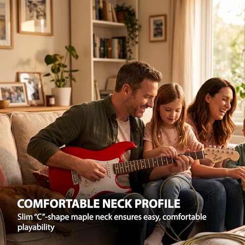 Image of Fender Squier Sonic Stratocaster HT - Torino Red Bundle with Mustang Micro Headphone Amp, Cable, Tuner, Strap, Picks, and Austin Bazaar Instructional DVD