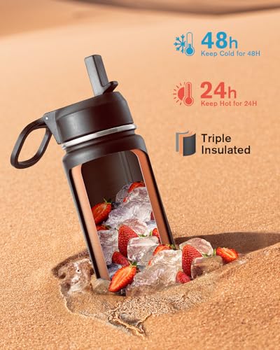Image of Coolflask 20 oz Insulated Water Bottle with Straw & 3 Leakproof Lids
