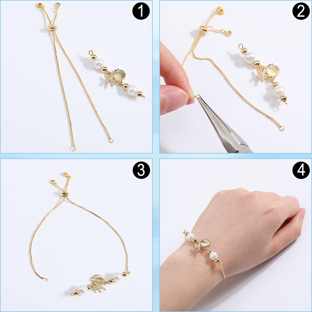 SOFPLATE 1 boîte de 12 chaînes de Bracelets Coulissants Réglables Chaînes D'Extension en Laiton avec Strass Dorés Extrémités de Boule Accessoires pour la Fabrication de Bijoux Chaînes Fournitures de B