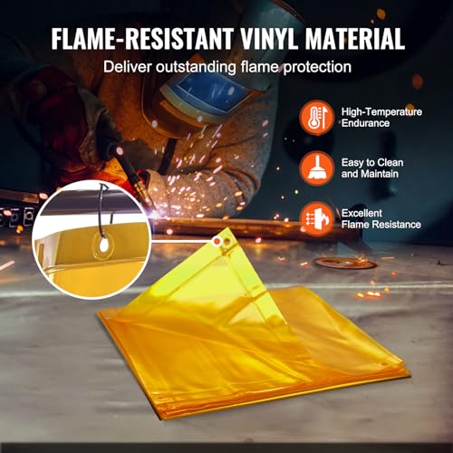 Image of VEVOR Welding Screen with Frame, 6' x 6' Welding Curtain Screen, Flame-Resistant Vinyl Welding Protection Screen on 4 Swivel Wheel (2 Lockable), Moveable & Professional for Workshop /Industrial, Yellow