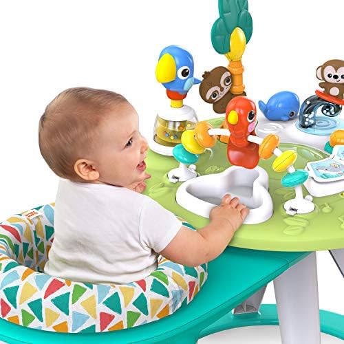 Bright Starts, Around We Go 2-in-1 Walk-Around Activity Centre and Play Table - Tropic Cool, Walker with Music, Lights and Interactive Toys, Removable Seat, Ages 6 Months+