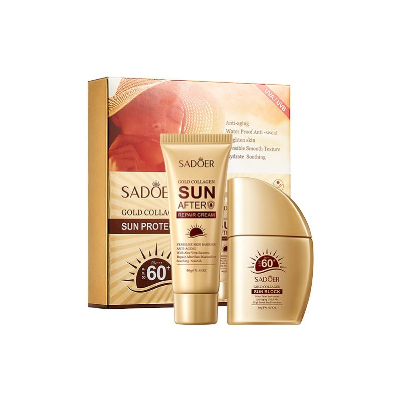 5-in-1 Broad Spectrum Sunscreen SPF50+ PA++++, Lightweight Watery Essence, Strong UVA/UVB Protection, Water Resistant, Non-Greasy & Gentle for Face and Body (Golden collagen)