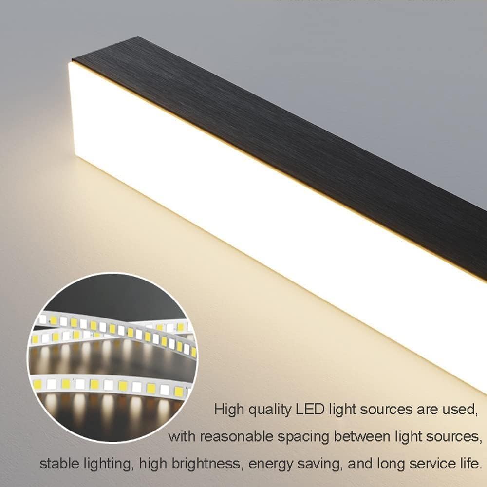 Sospensione Lineare Dimmerabile 40w/52w/64w LED Apparecchio A Sospensione Altezza Regolabile per Cucina Isola Sala da Pranzo Soggiorno Ufficio, Black, 90cm