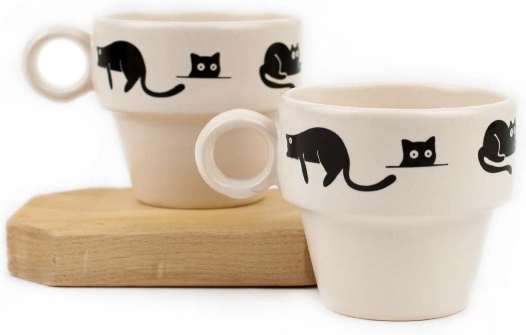 Kara Kedi 2'li Espresso Bardak Seti - Hediye Seramik Fincan