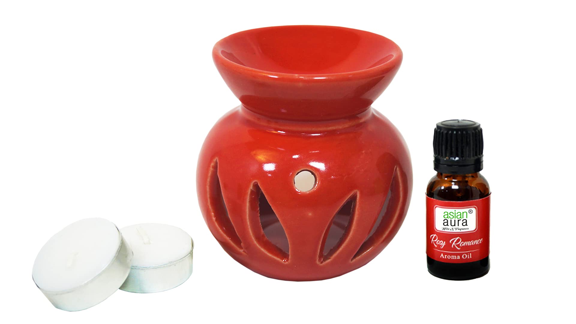 Asian Aura Aroma Diffuser (Fragnance: Rosy Romance Aroma Oil 10 ml) & Candles.