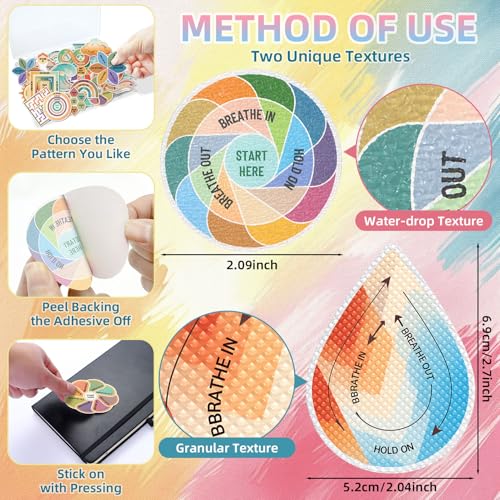 48 Pcs Sensory Stickers with Storage Box - 2 Textures, Calming & Fidget Stickers for Anxiety, Mindfulness Sticker for Students, ADHD, Adults, Teachers, Office Workers, School, Office - Image 2