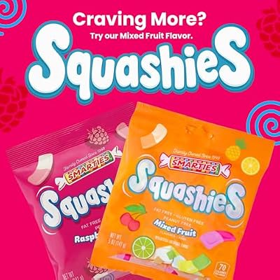 Smarties Squashies Foam Marshmallows Gummy Candies & Smarties Sample Packet Variety Pack - Raspberry & Cream Flavored - Allergen Free, Peanut Free & Gluten Free Candy - Soft & Chewy Squashies Candies - 5 oz Bag (Pack of 3)