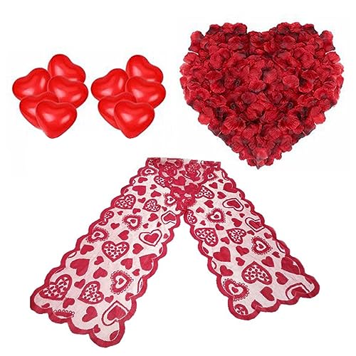 Valentines Day Decorations Kit 2000 Pcs Red Rose Petals 10 Pcs Heart Balloons I Love You Felt Garland for Banner Table Runner fo