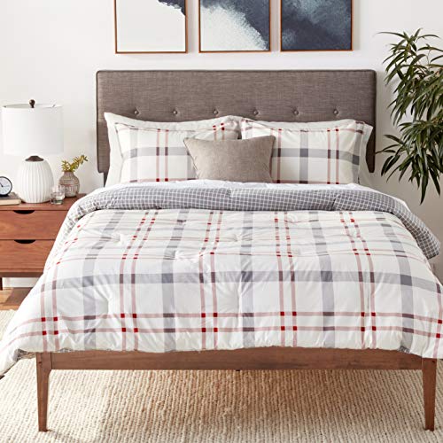 Image of Eddie Bauer Home Portage Bay Collection 100% Cotton Soft & Cozy Premium Quality Plaid Comforter with Matching Shams, Full /Queen, Grey
