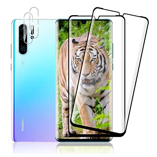 wsky Protection écran pour Huawei P30 Pro Verre Trempé, 2x Protecteur d'écran +2x HD Caméra Arrière Protecteur, Anti-Huile, Anti Rayure, Sans Bulles Vitre Trempé - 4 Pièces